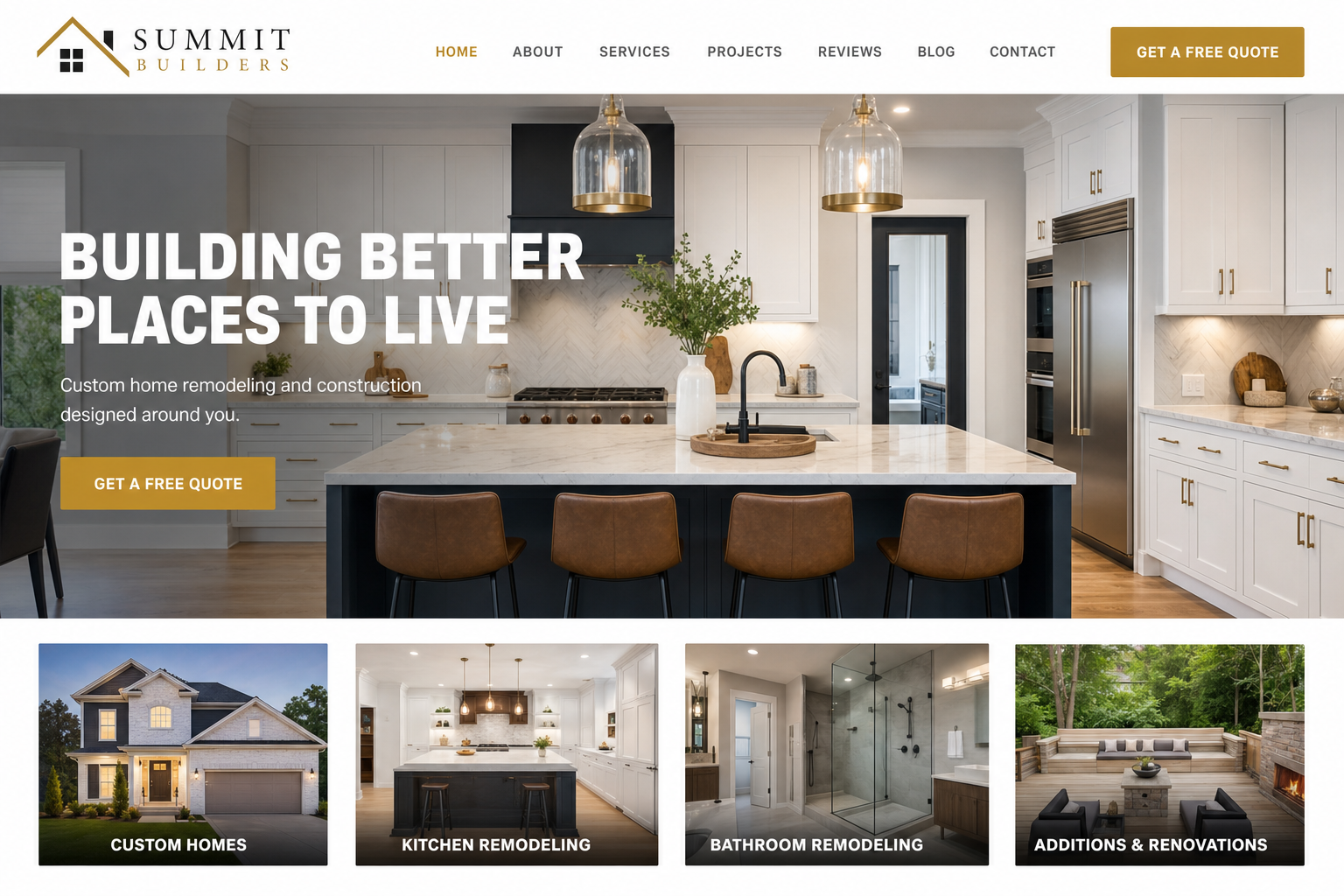 Custom website for a home remodeling company, with a project gallery and quote requests