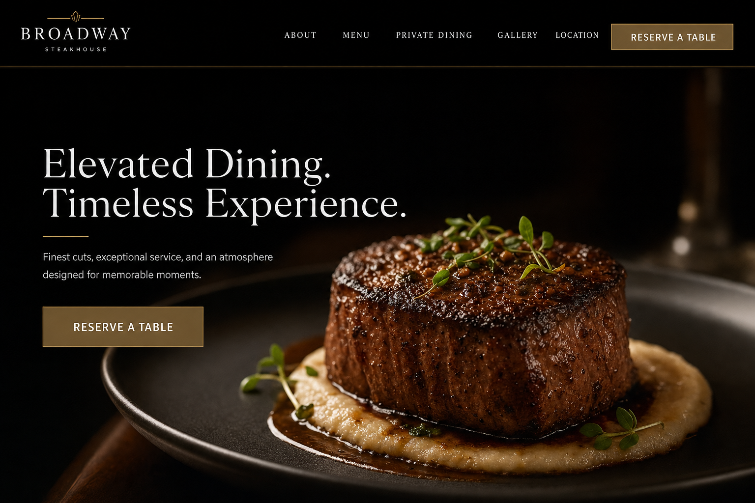 Custom website for an upscale steakhouse, with online table reservations and a menu